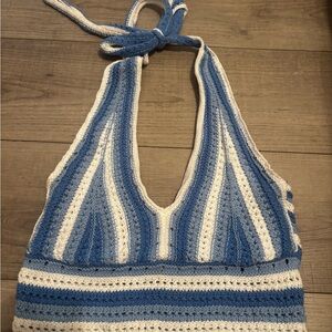 Hollister Blue and White Knit Top